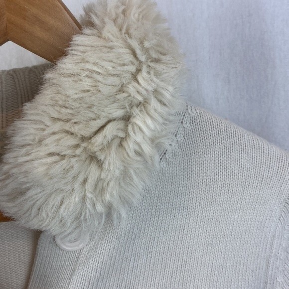 Cashmere Blend Ivory Fur Collar Knit Long Sleeve Vintage Knit Cardigan Sweater - Picture 4 of 8